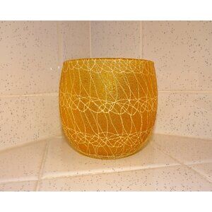 Vintage Yellow Spaghetti String Drink Glass 1970s mcm rocks glass
